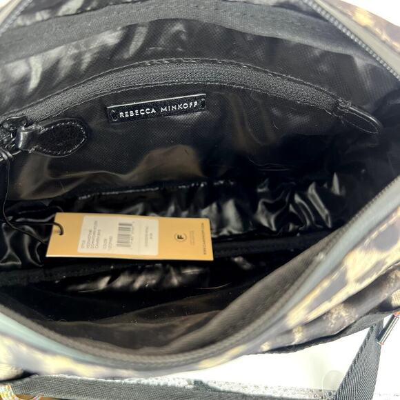 Rebecca Minkoff Downtown Nylon Camera Bag Leopard Print Crossbody Gray Black NEW - Picture 9 of 12